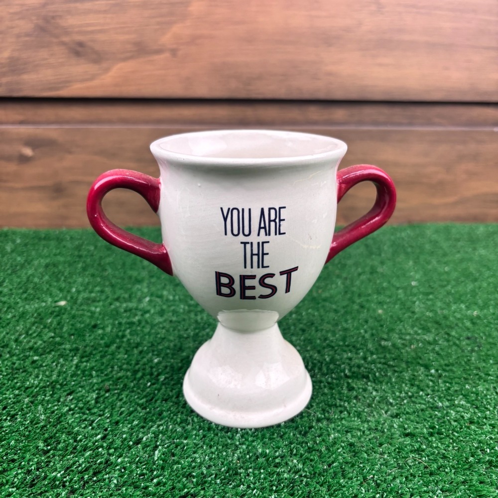 Vintage White Ceramic Trophy Mug You Are The Best Red Handles Cup Gift Decor